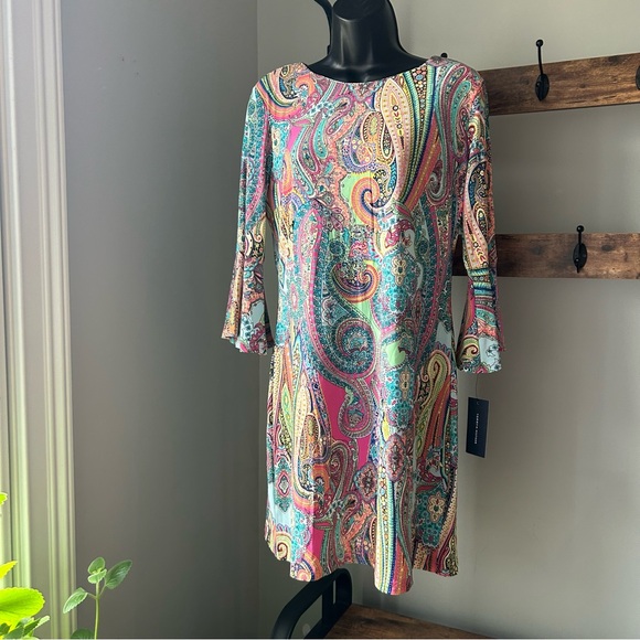 TOMMY HILFIGER women’s Petite Paisley Bell-Sleeve Sheath Dress in size 10P NEW - Picture 3 of 6